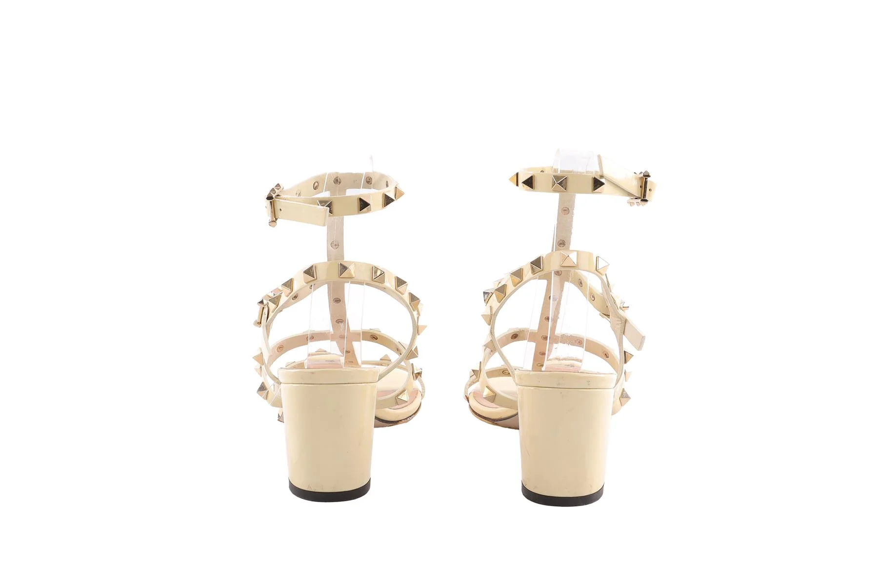 VALENTINO GARAVANI CREAM ROCKSTUD PATENT LEATHER SANDALS EU 38 - Image 5