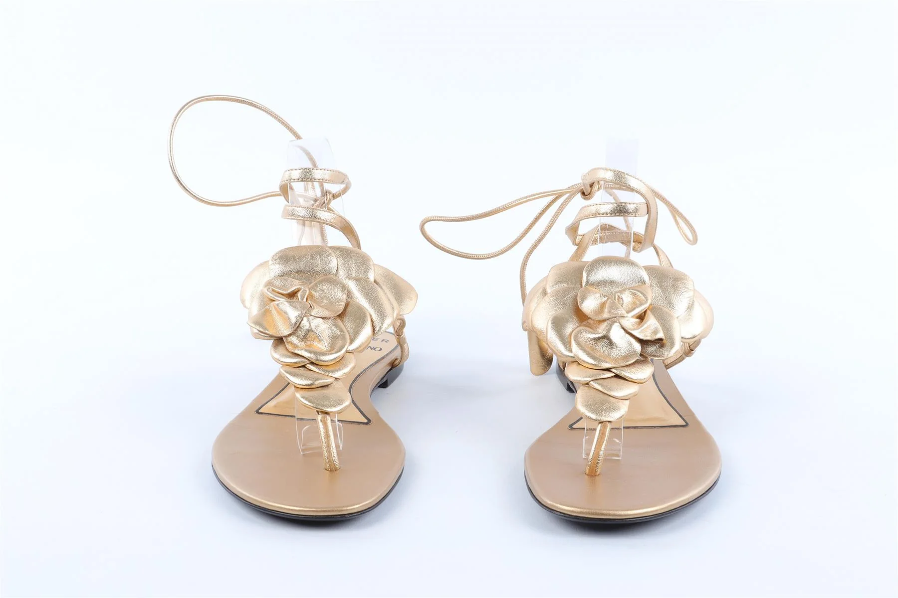 VALENTINO GARAVANI GOLD LEATHER SANDALS EU 37.5 UK 4.5 US 7.5 - Image 3