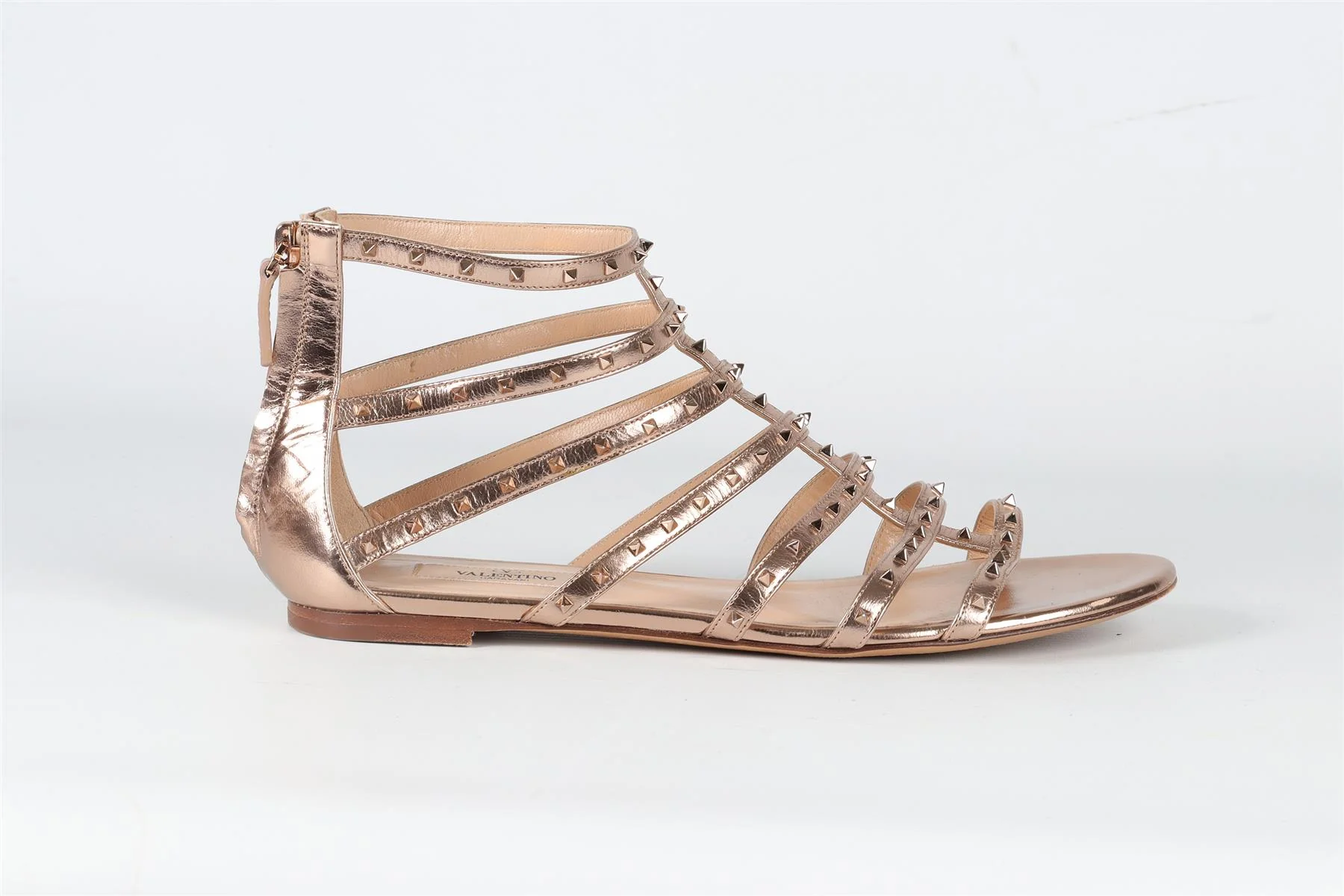 VALENTINO GARAVANI GOLD ROCKSTUD LEATHER SANDALS EU 39 UK 6 US 9 - Image 2