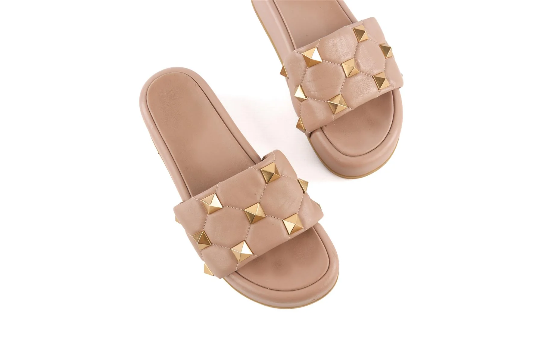 VALENTINO GARAVANI NUDE ROCKSTUD LEATHER PLATFORM SLIDES EU 39 UK 6 US 9 - Image 4