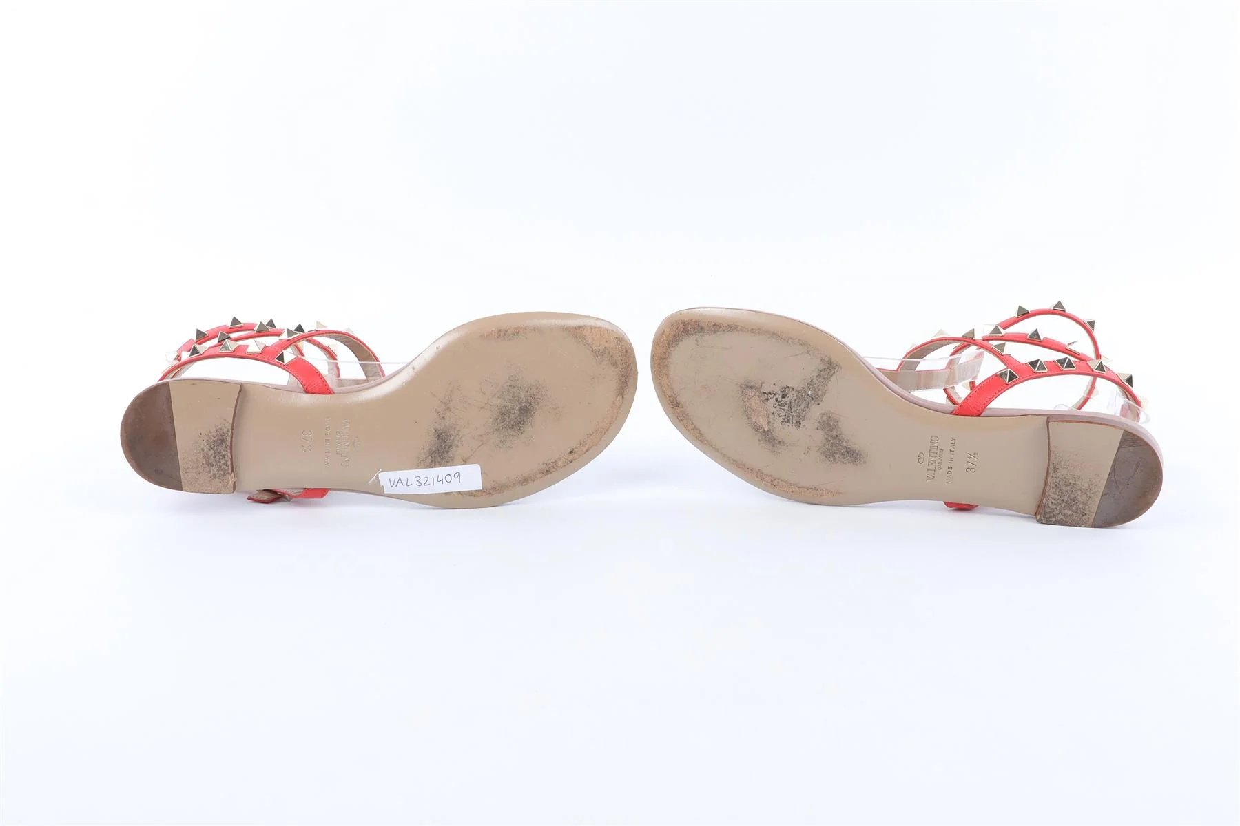 VALENTINO GARAVANI RED ROCKSTUD LEATHER SANDALS EU 37.5 UK 4.5 US 7.5 - Image 7
