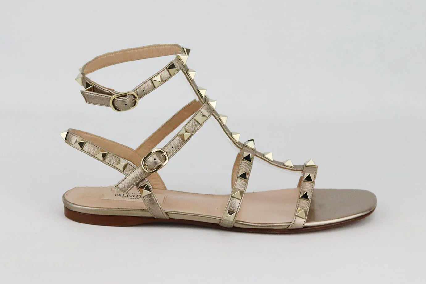 VALENTINO GARAVANI ROCKSTUD METALLIC LEATHER SANDALS EU 37.5 UK 4.5 US 7.5 - Image 2