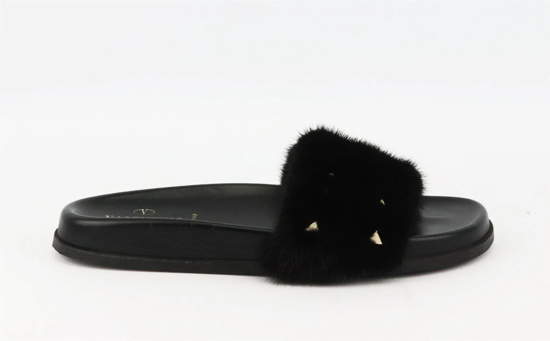VALENTINO GARAVANI ROCKSTUD MINK FUR SLIDES EU 38.5 UK 5.5 US 8.5 - Image 2
