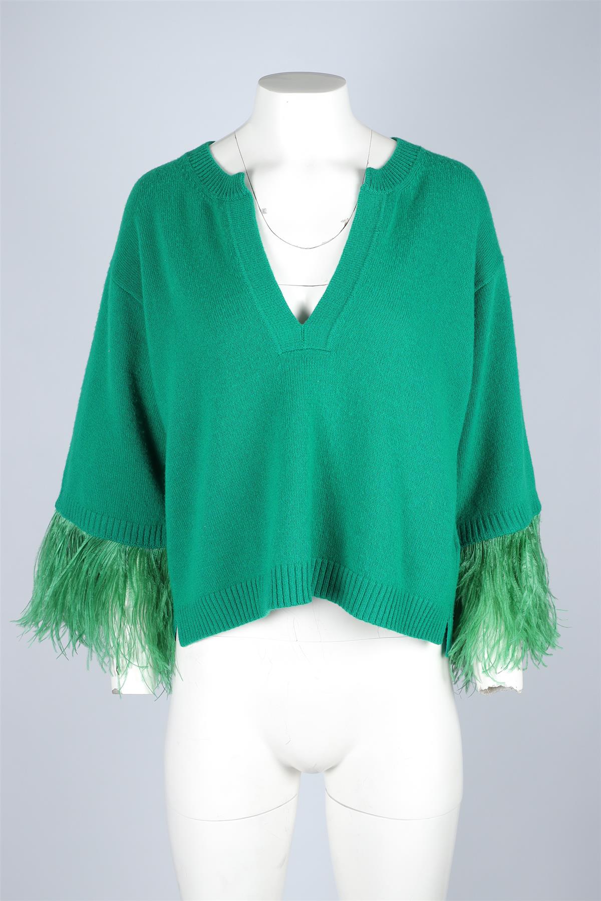 VALENTINO GREEN FEATHER AND WOOL SWEATER XSMALL - Image 2