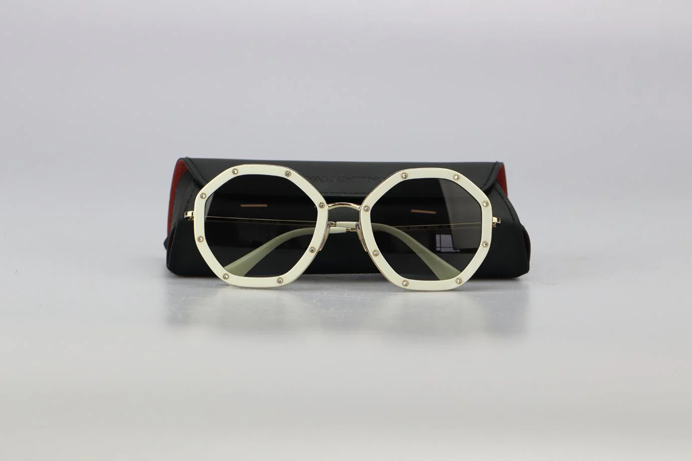 VALENTINO HEXAGON FRAME ACETATE AND GOLD TONE SUNGLASSES - Image 8