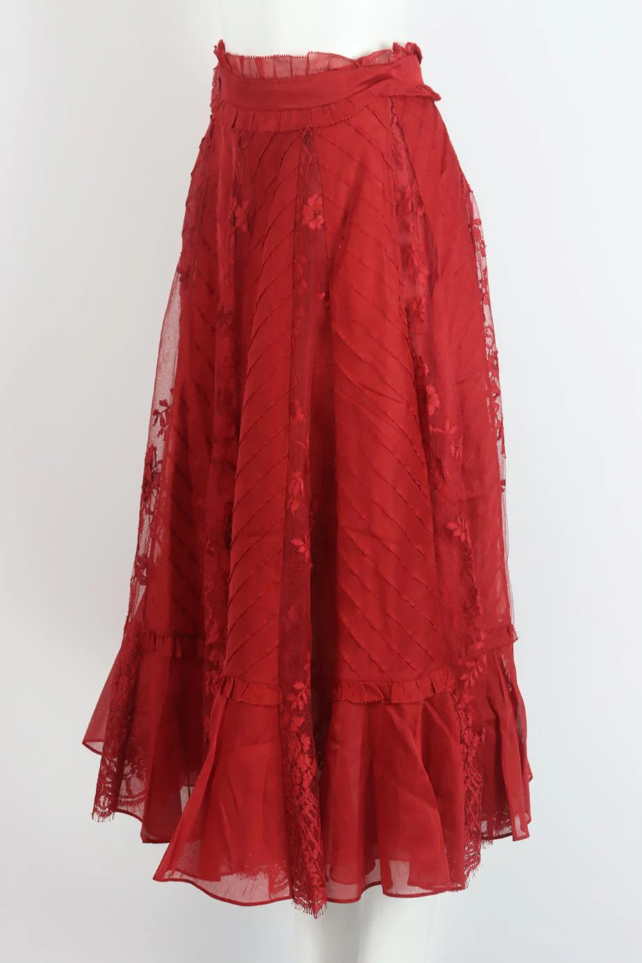 VALENTINO LACE PANELED COTTON MIDI SKIRT US 4 UK 8 - Image 3
