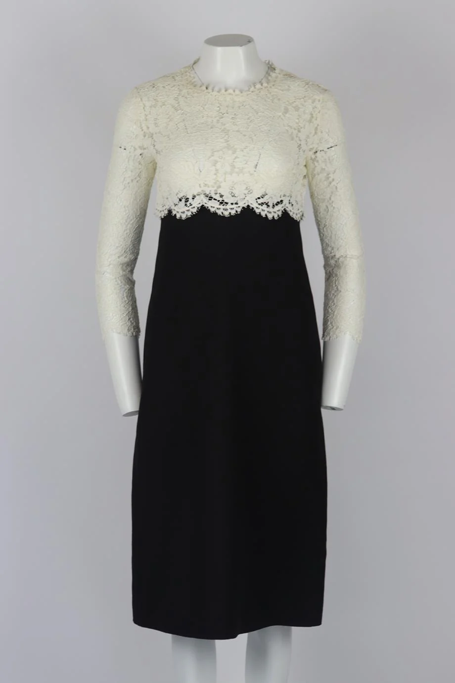 VALENTINO LACE PANELED WOOL AND SILK BLEND MIDI DRESS IT 40 UK 8 - Image 2