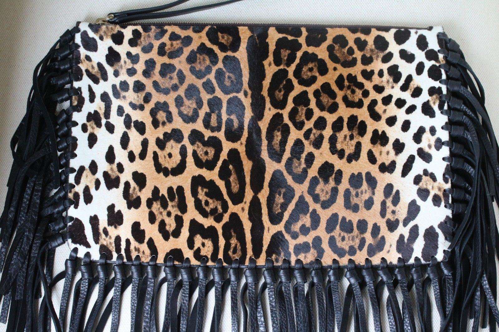 VALENTINO LEOPARD PRINT CALF HAIR FRINGE CLUTCH BAG - Image 4