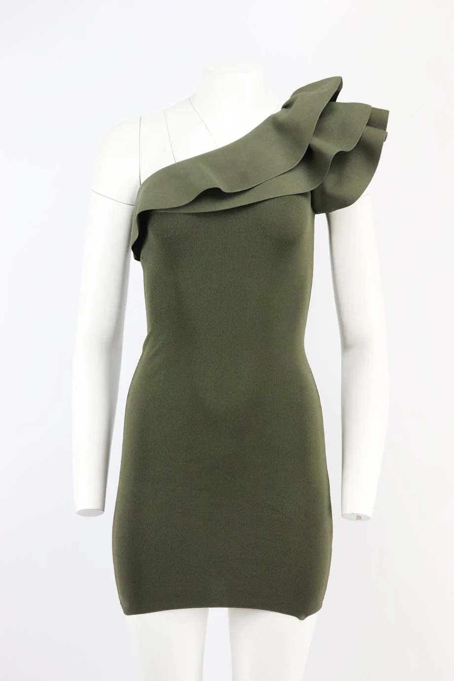 VALENTINO ONE SHOULDER RUFFLED STRETCH KNIT MINI DRESS XSMALL - Image 2