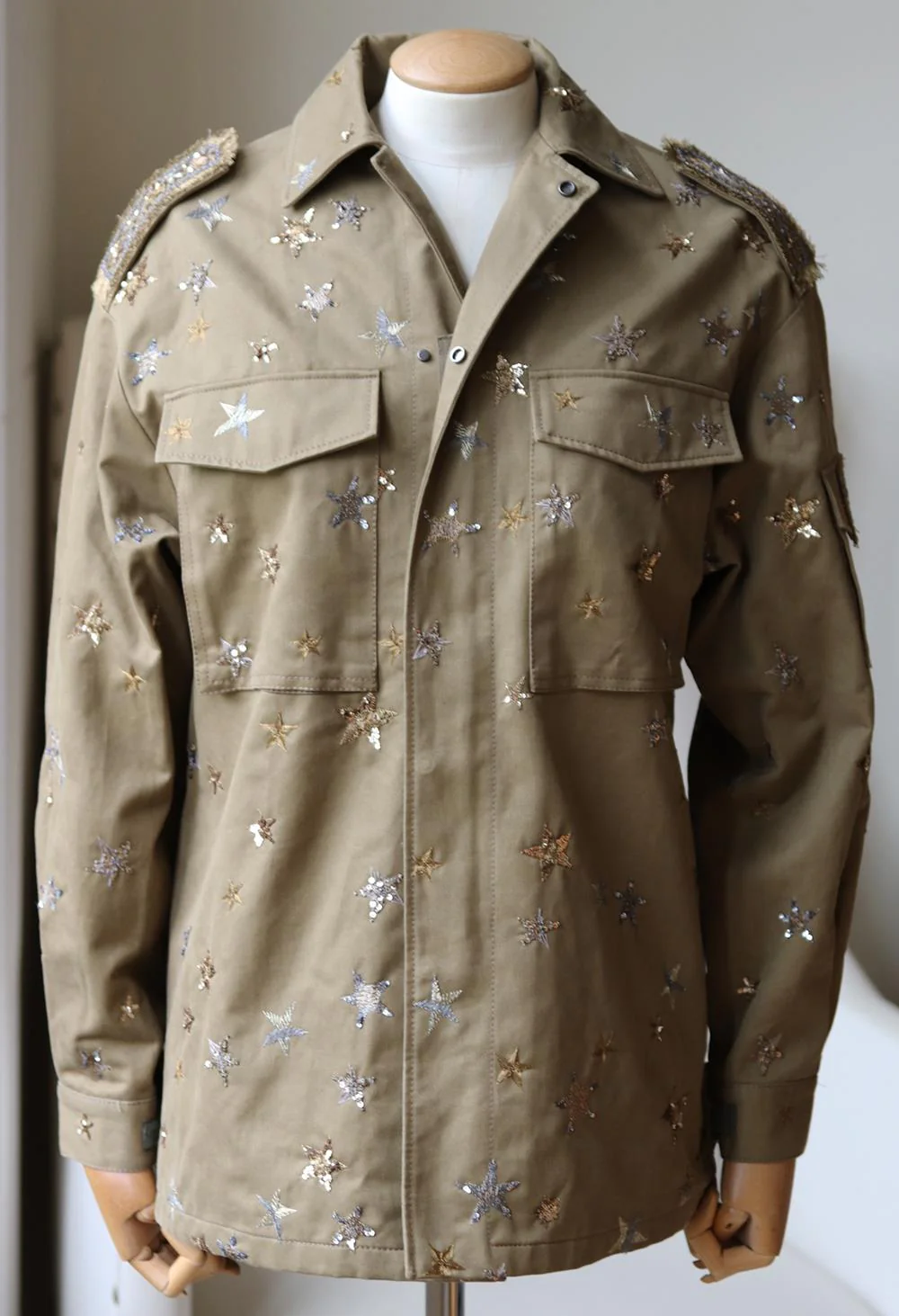 VALENTINO OVERSIZED SEQUIN EMBELLISHED COTTON TWILL JACKET IT 36 UK 4 - Image 2
