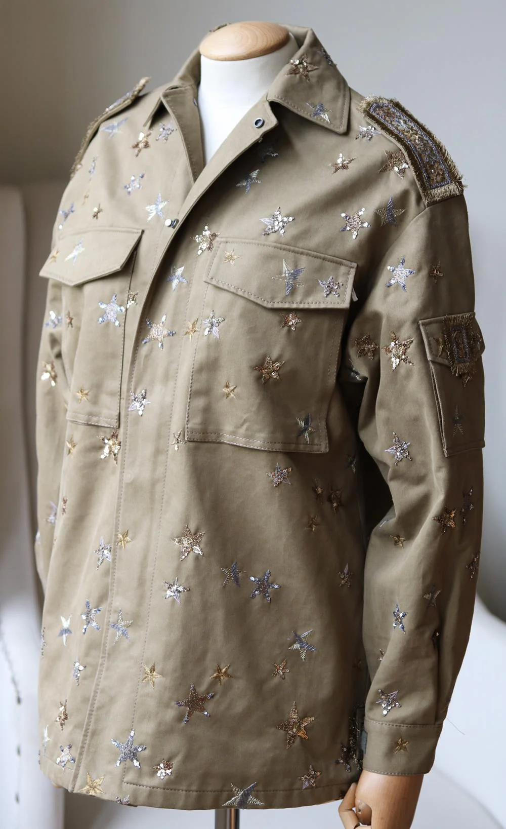 VALENTINO OVERSIZED SEQUIN EMBELLISHED COTTON TWILL JACKET IT 36 UK 4 - Image 3