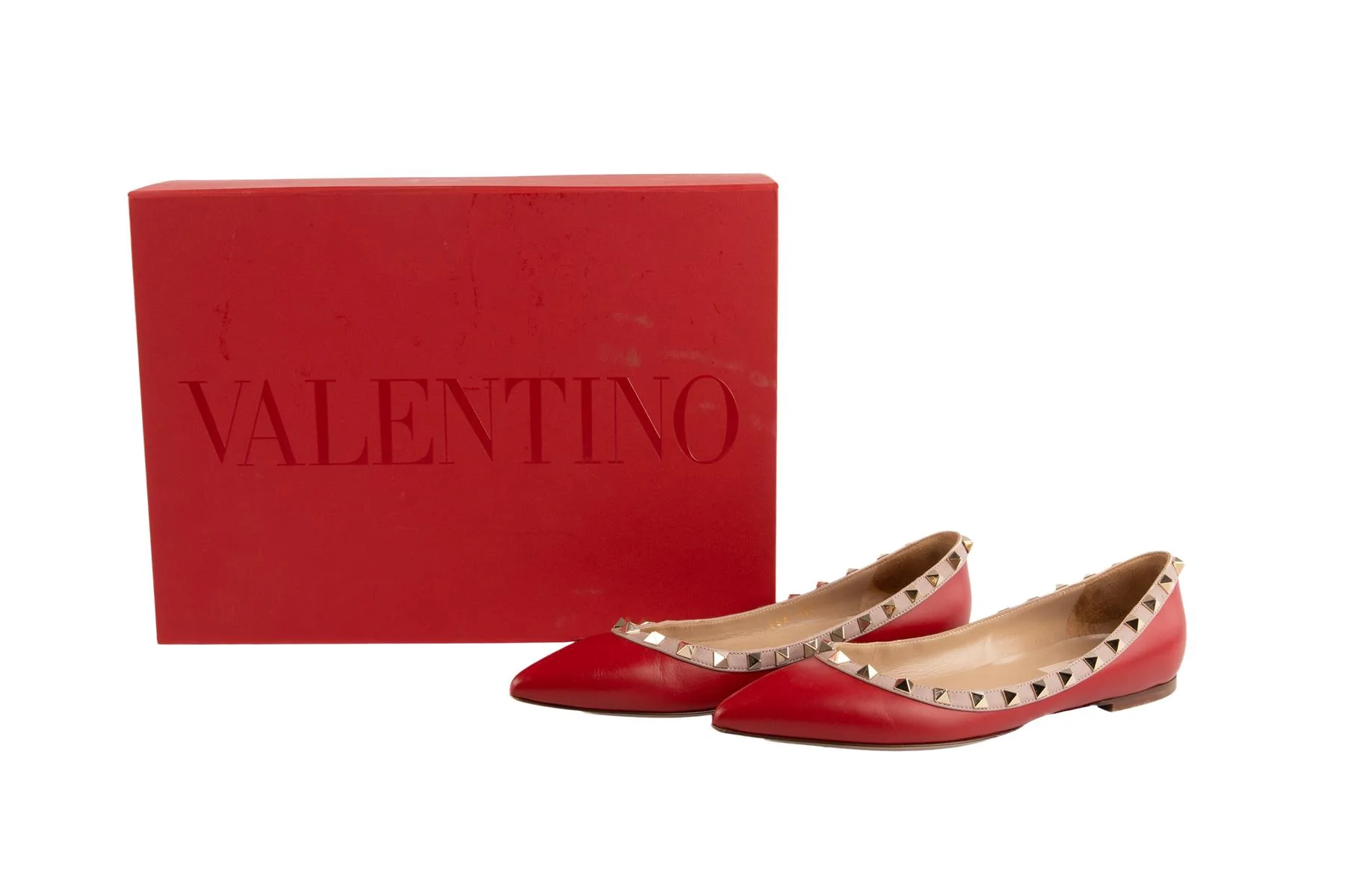 VALENTINO RED ROCKSTUD LEATHER BALLET FLATS EU 37 - Image 7