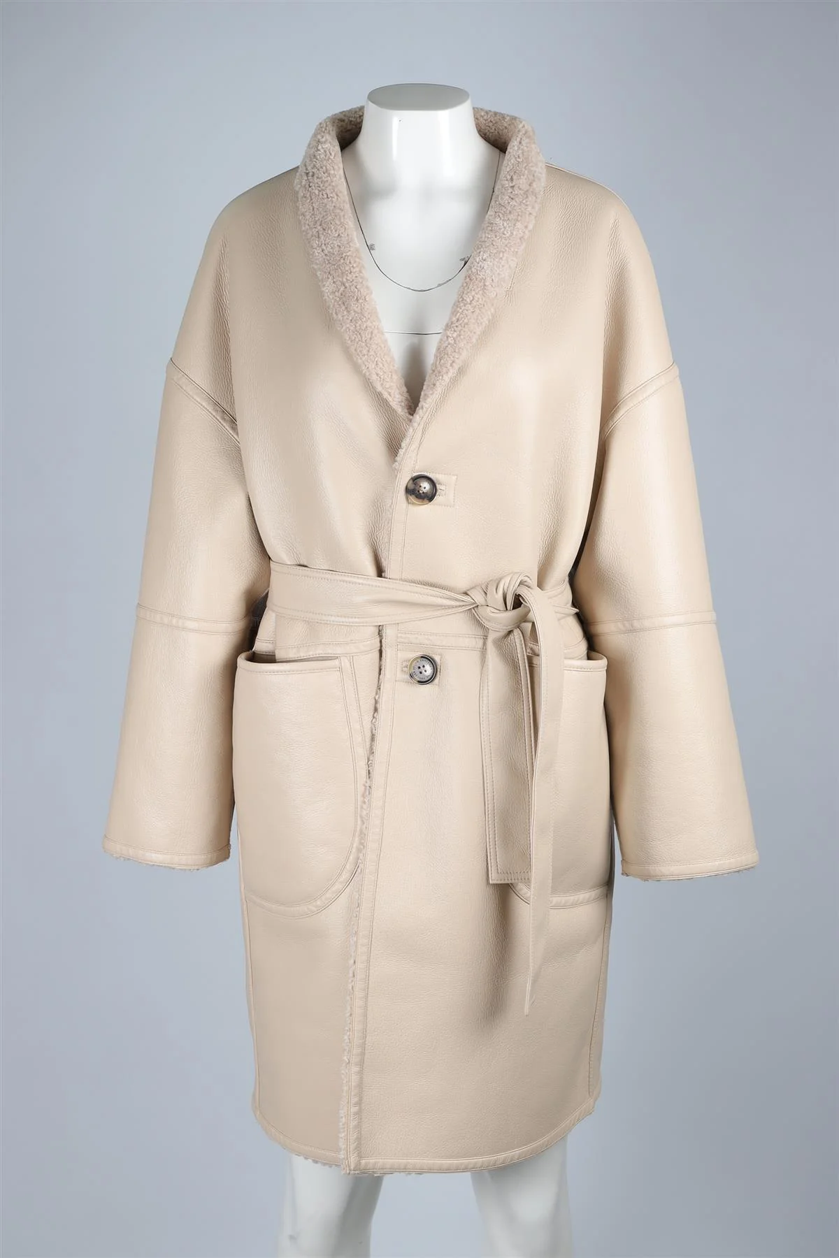 VANESSA BRUNO BEIGE FAUX SHEARLING COAT LARGE - Image 5