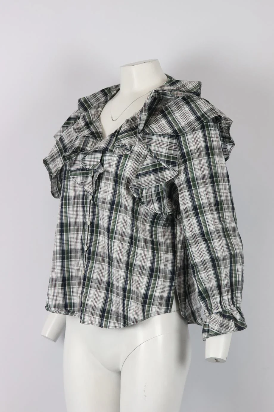 VERONICA BEARD RUFFLED CHECKED COTTON BLOUSE US 12 UK 16 - Image 3