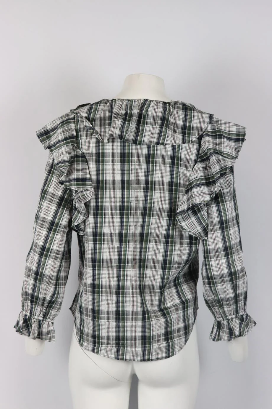 VERONICA BEARD RUFFLED CHECKED COTTON BLOUSE US 12 UK 16 - Image 4