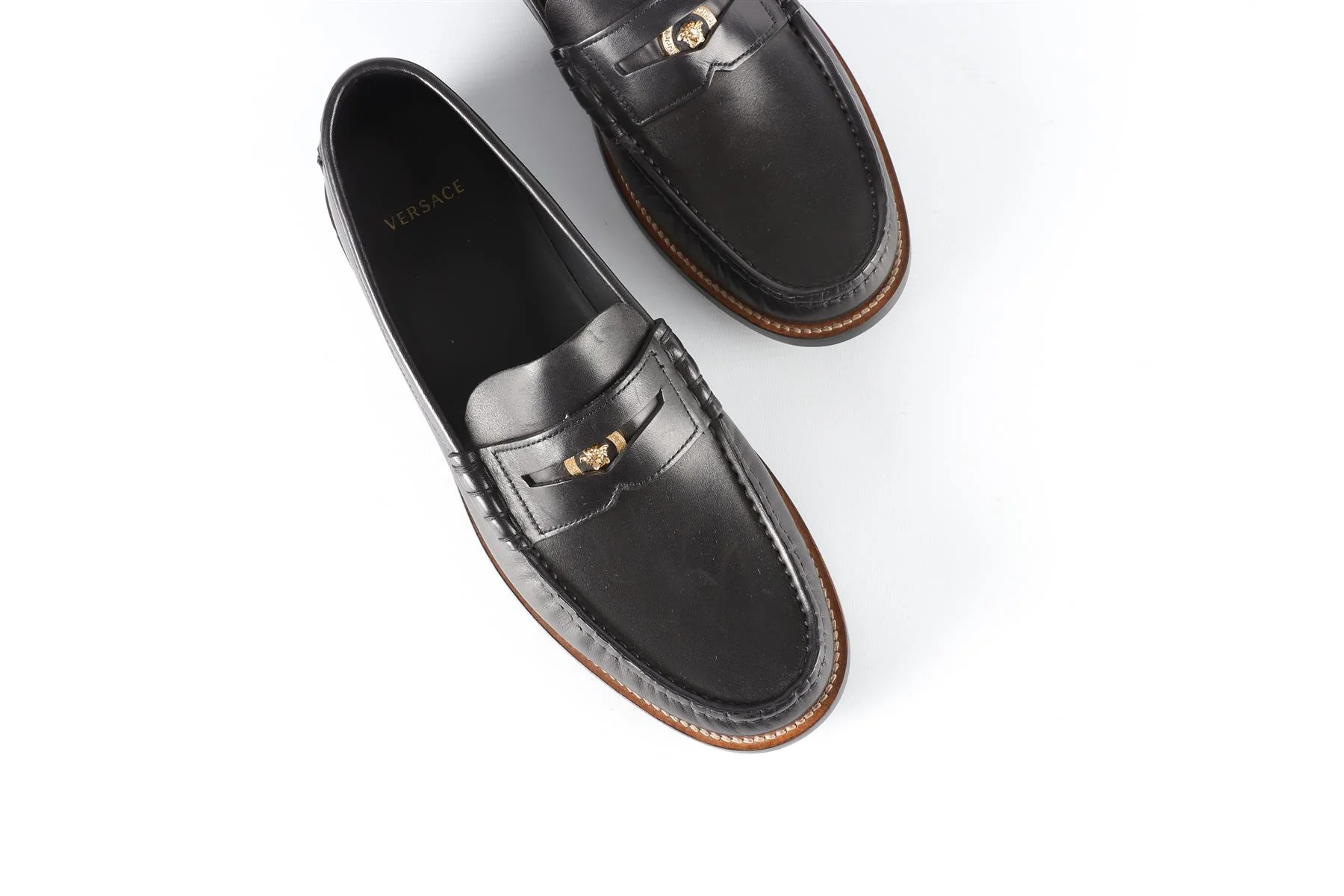 VERSACE BLACK MEN'S MEDUSA LEATHER LOAFERS EU 41 UK 7 US 8 - Image 4
