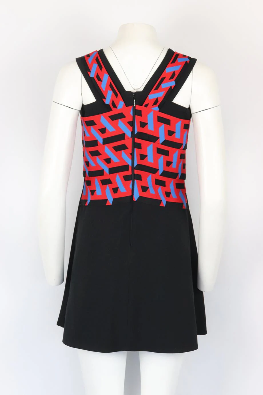 VERSACE PLEATED CREPE AND JACQUARD KNIT MINI DRESS IT 42 UK 10 - Image 4