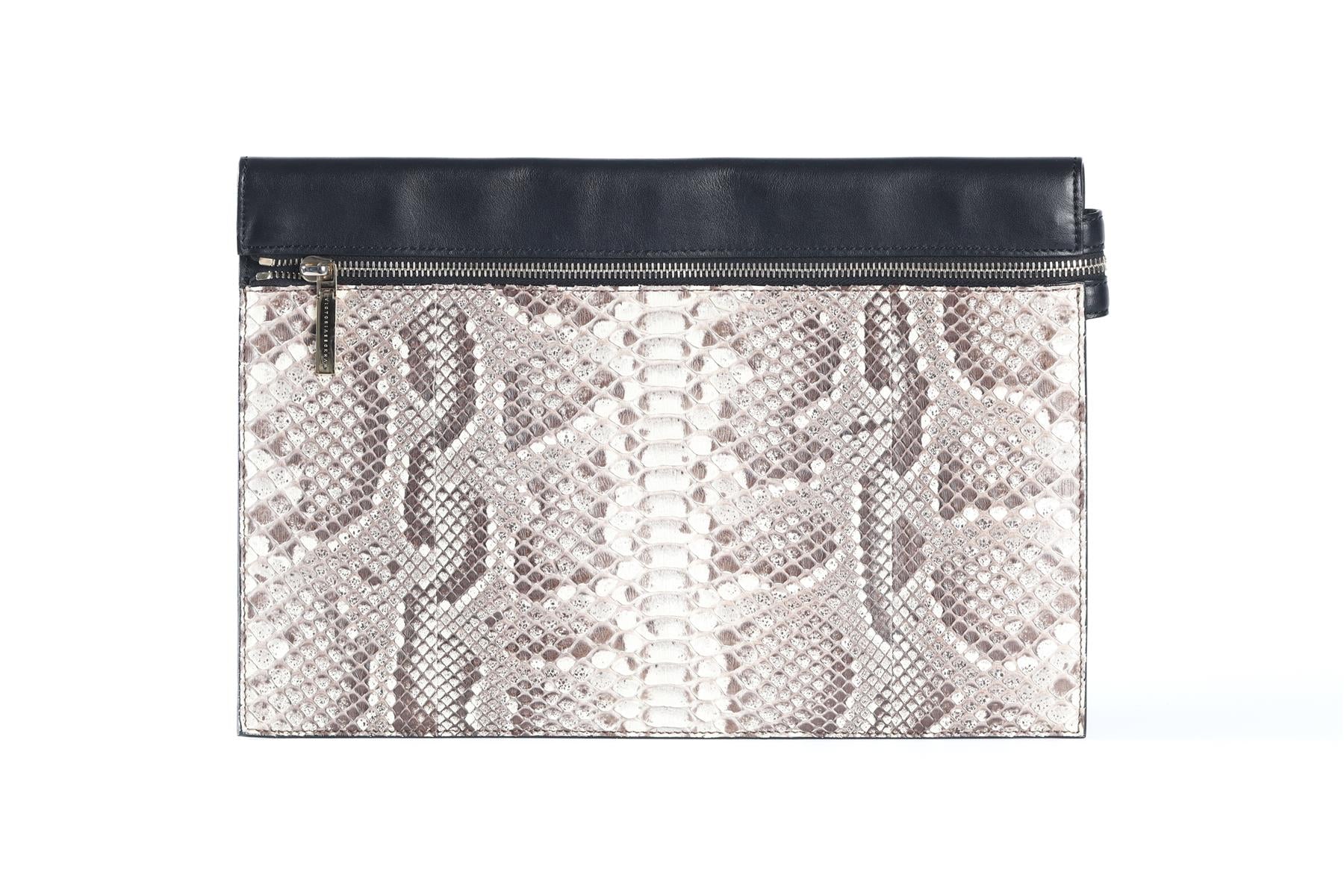 VICTORIA BECKHAM BLACK PYTHON AND LEATHER CLUTCH - Image 2