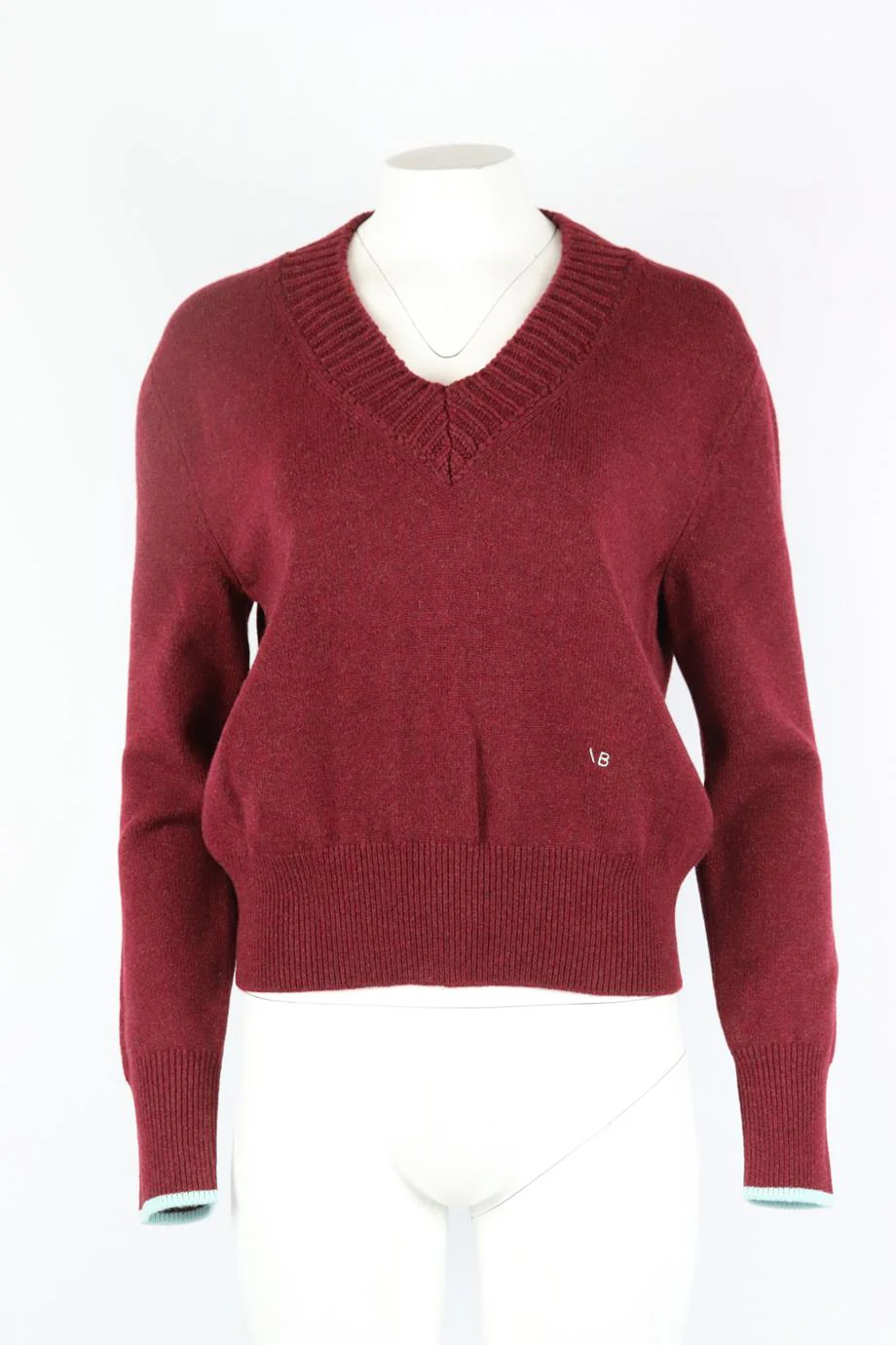 VICTORIA BECKHAM LOGO EMBROIDERED CASHMERE BLEND SWEATER SMALL - Image 2
