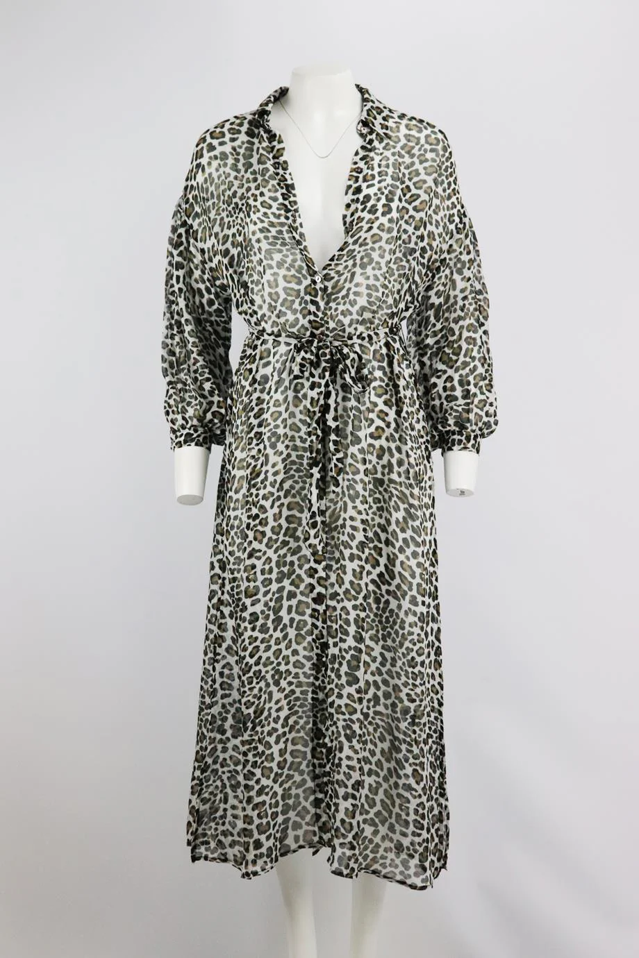 VITAMIN A BELTED LEOPARD PRINT VOILE MIDI DRESS MEDIUM - Image 2