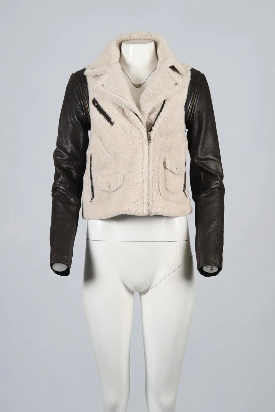 YIGAL AZROUEL SHEARLING AND LEATHER BIKER JACKET US 6 UK 10 - Image 2