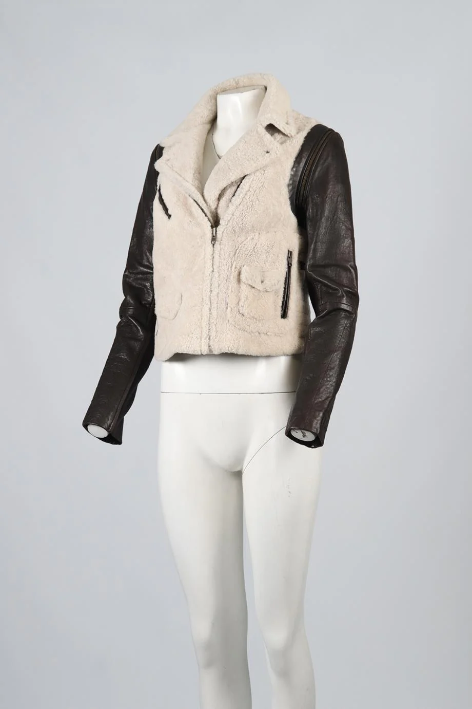 YIGAL AZROUEL SHEARLING AND LEATHER BIKER JACKET US 6 UK 10 - Image 3