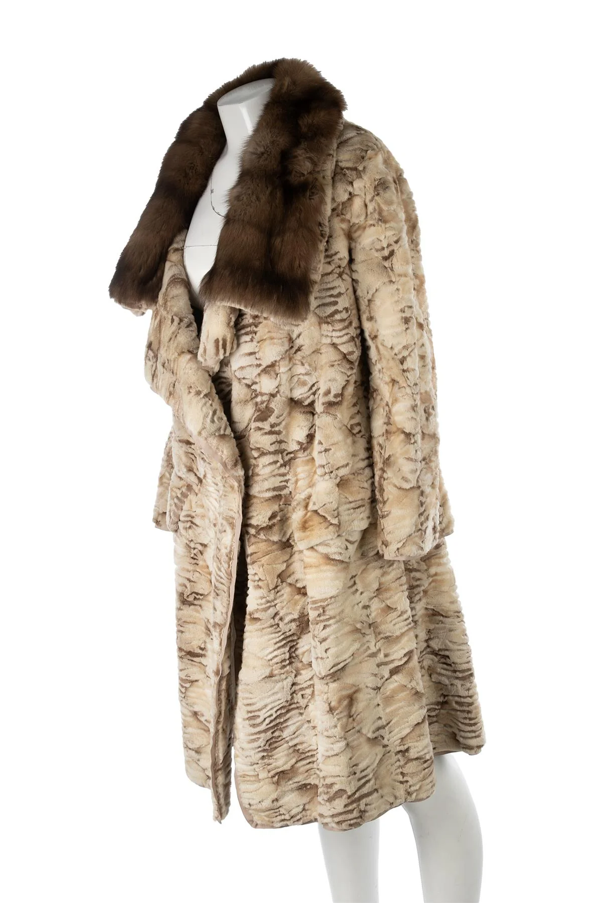 YVES SAINT LAURENT BEIGE VINTAGE FUR COAT FR 38 UK 10 - Image 3