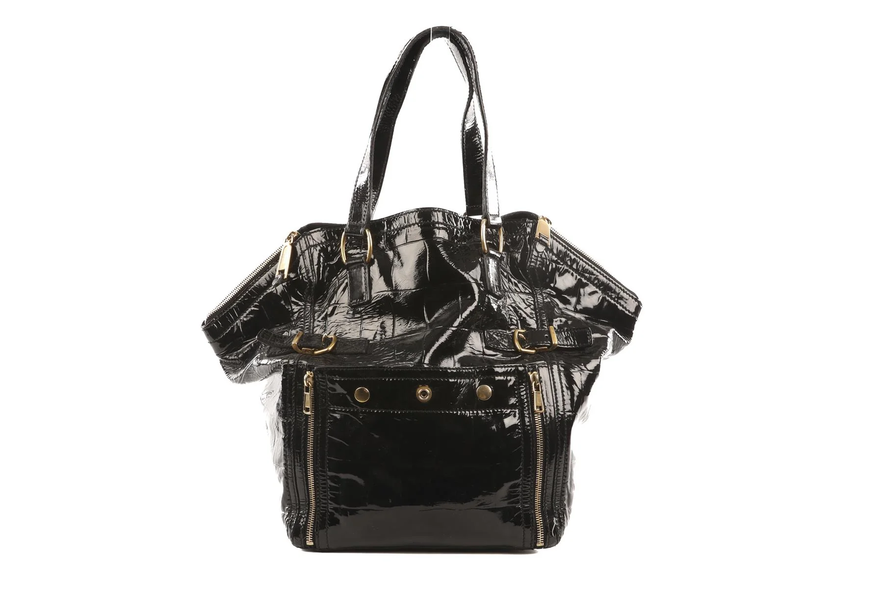 YVES SAINT LAURENT BLACK DOWNTOWN PATENT LEATHER TOTE BAG - Image 2