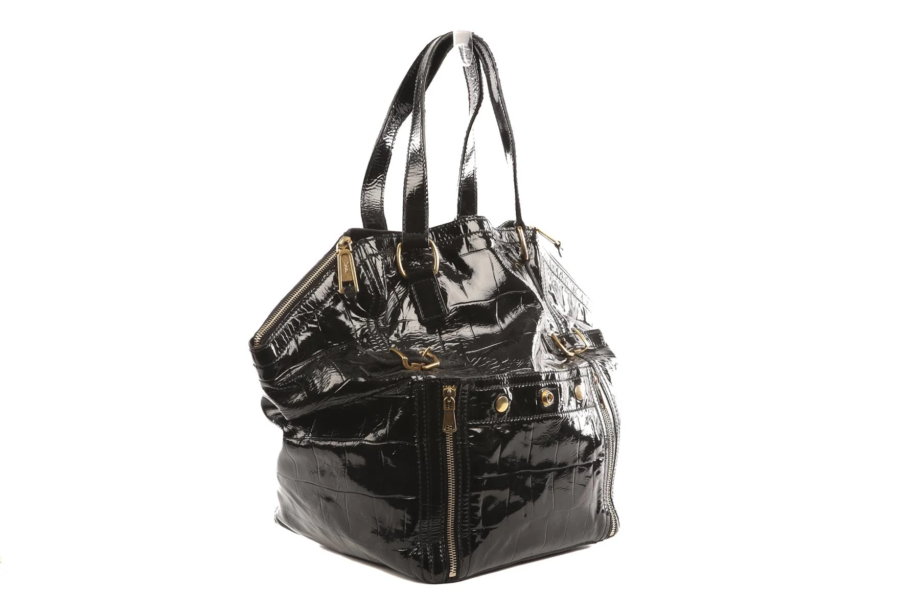 YVES SAINT LAURENT BLACK DOWNTOWN PATENT LEATHER TOTE BAG - Image 3