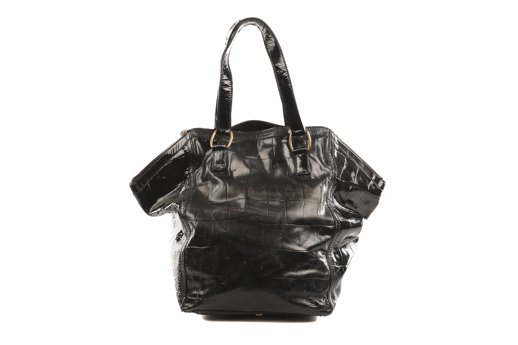YVES SAINT LAURENT BLACK DOWNTOWN PATENT LEATHER TOTE BAG - Image 6