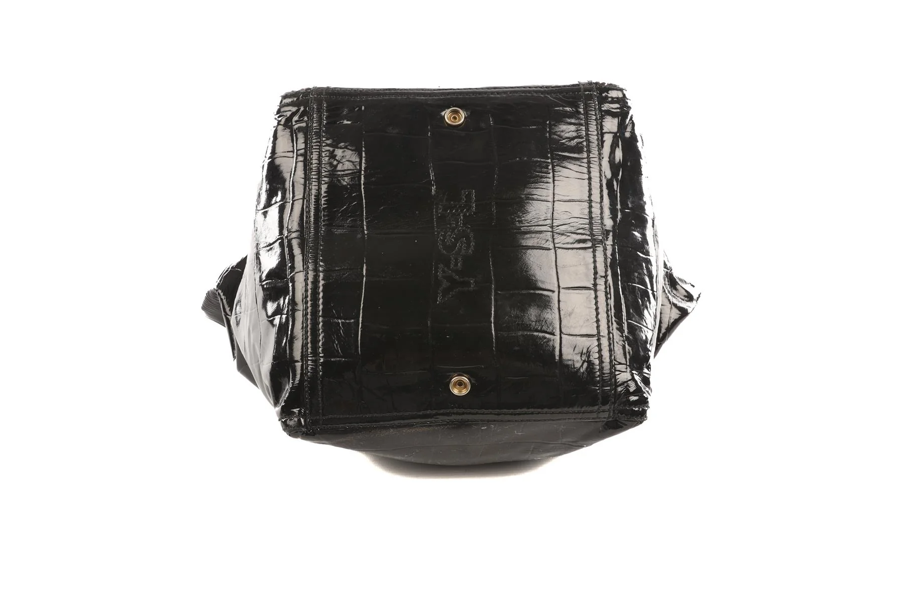 YVES SAINT LAURENT BLACK DOWNTOWN PATENT LEATHER TOTE BAG - Image 7