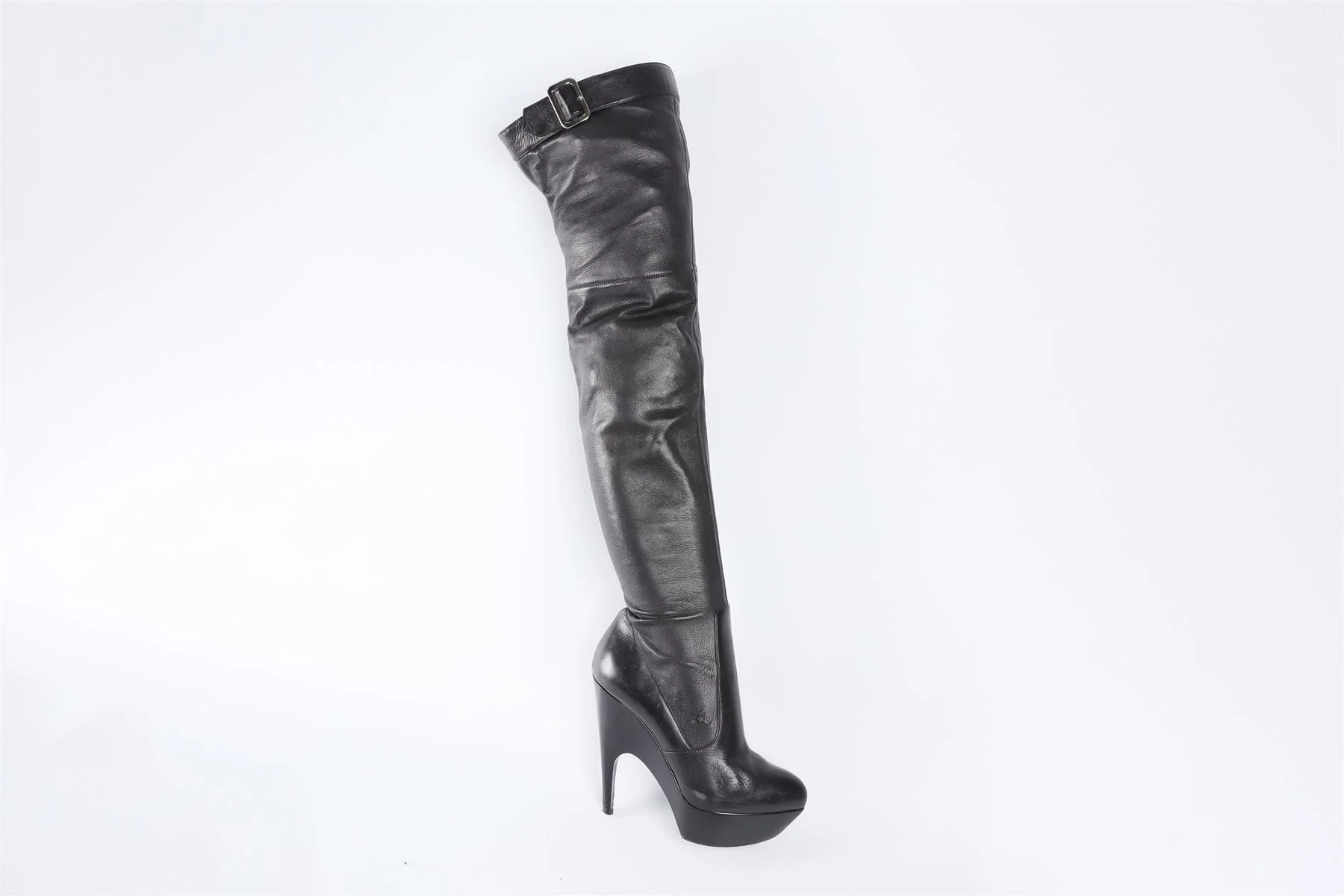 YVES SAINT LAURENT BLACK LEATHER OVER THE KNEE BOOTS EU 36 UK 3 US 6 - Image 2