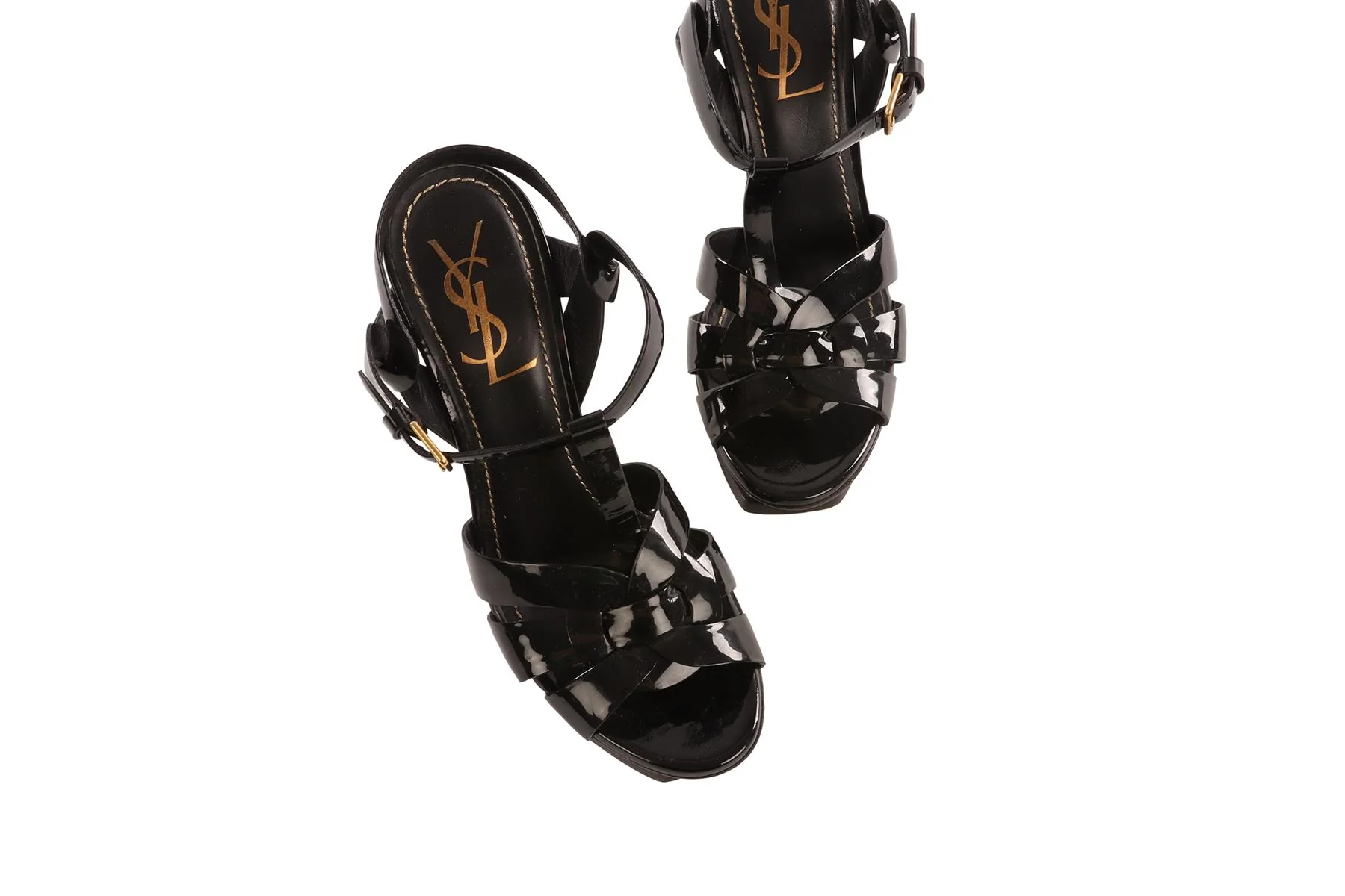 YVES SAINT LAURENT BLACK TRIBUTE PATENT LEATHER SANDALS EU 37 UK 4 - Image 4