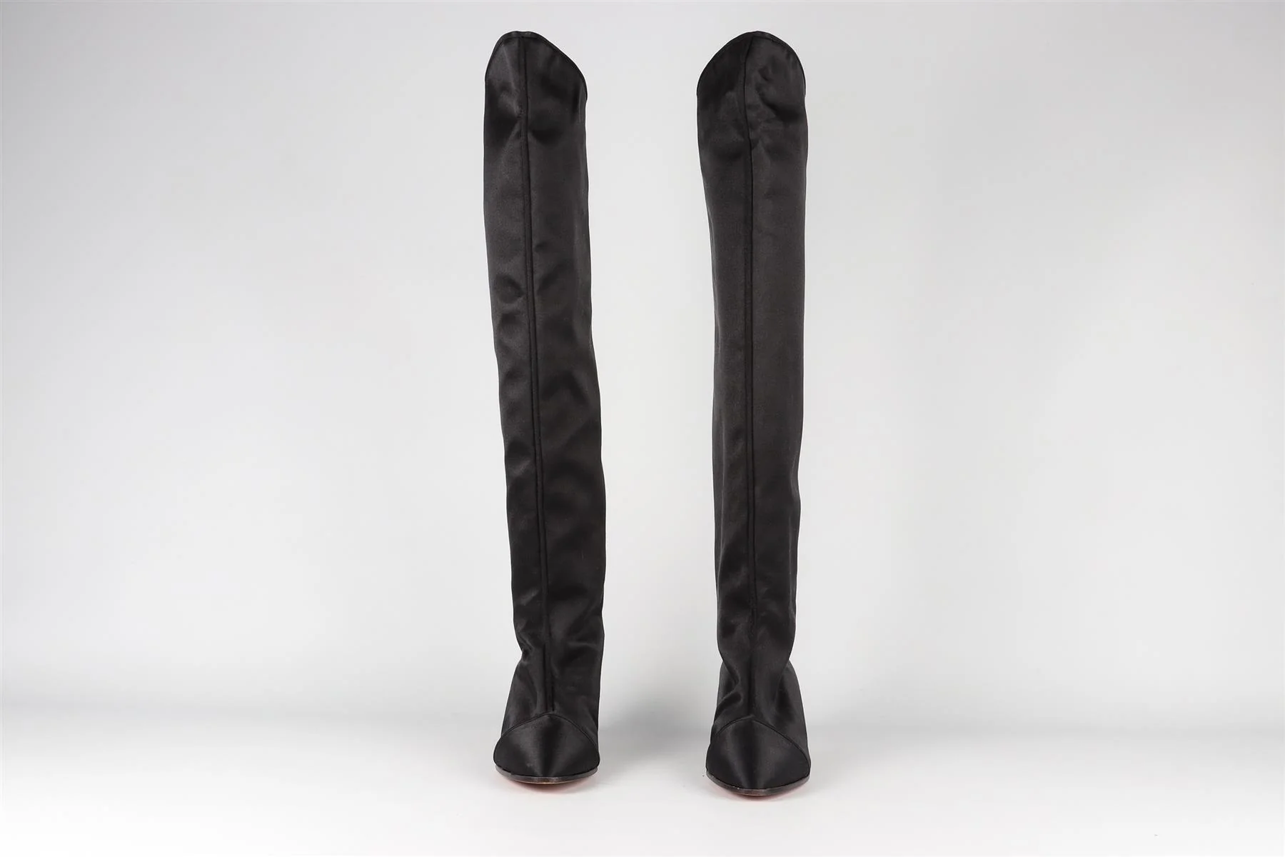 YVES SAINT LAURENT BLACK VINTAGE SATIN KNEE HIGH BOOTS US 8 UK 5 EU 38 - Image 3