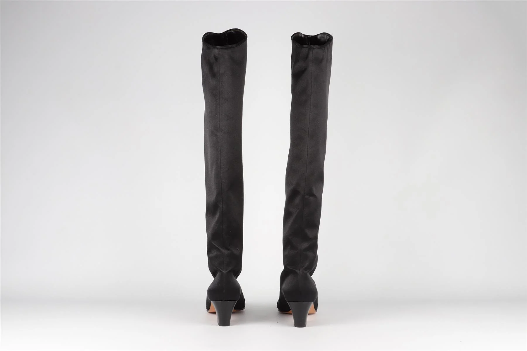 YVES SAINT LAURENT BLACK VINTAGE SATIN KNEE HIGH BOOTS US 8 UK 5 EU 38 - Image 5
