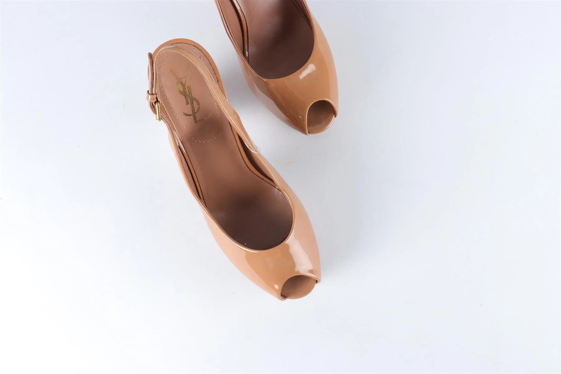 YVES SAINT LAURENT BROWN PATENT LEATHER SLINGBACK SANDALS EU 37.5 UK 4.5 US 7.5 - Image 4