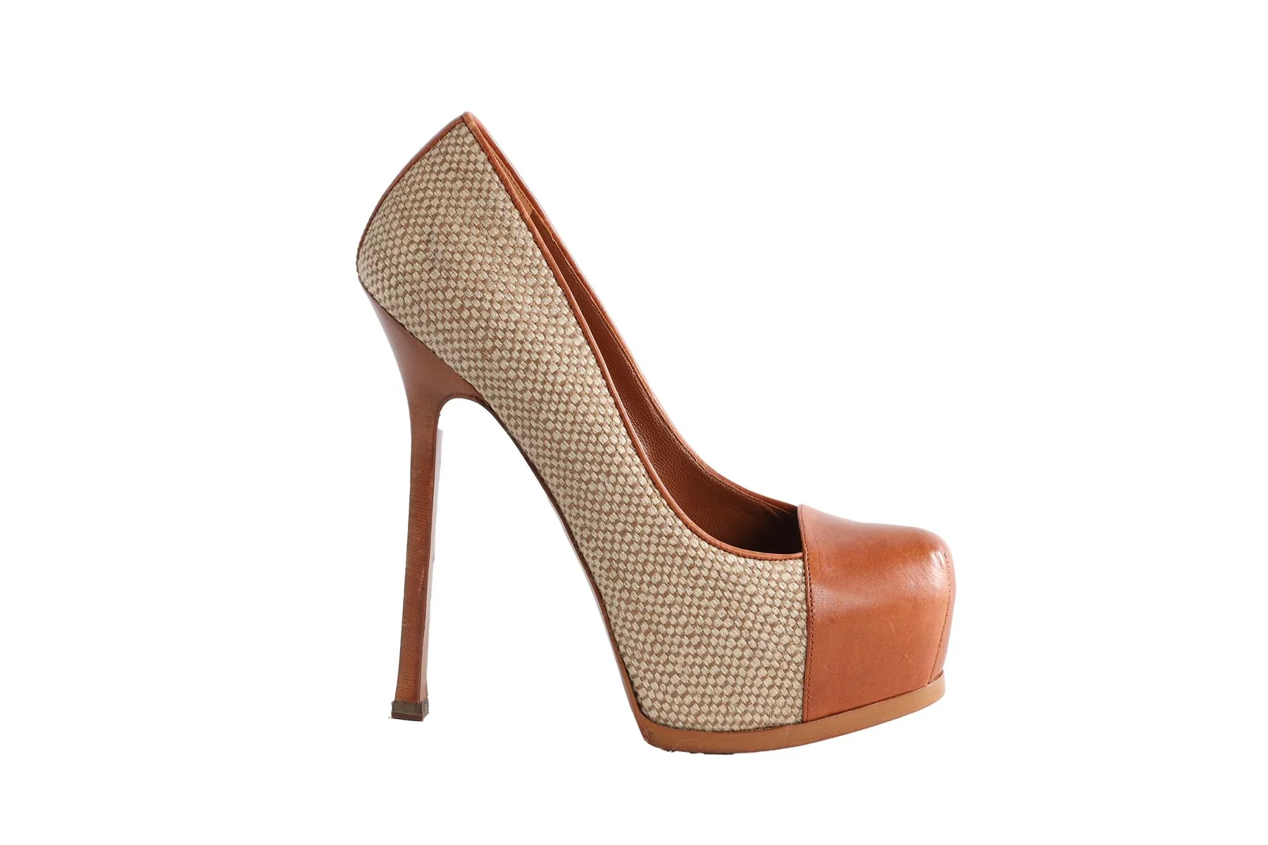 YVES SAINT LAURENT TAN CANVAS PLATFORM PUMPS EU 38.5 UK 5.5 US 8.5 - Image 2