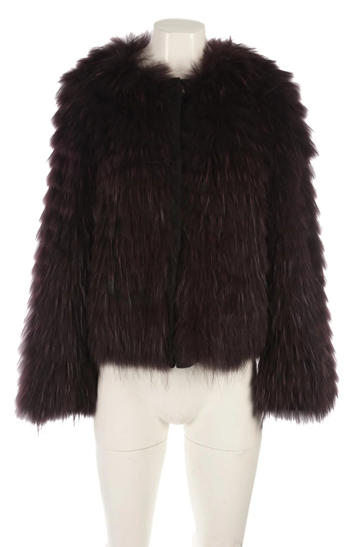 YVES SALOMON BURGUNDY RABBIT FUR JACKET FR 40 UK 12 - Image 2