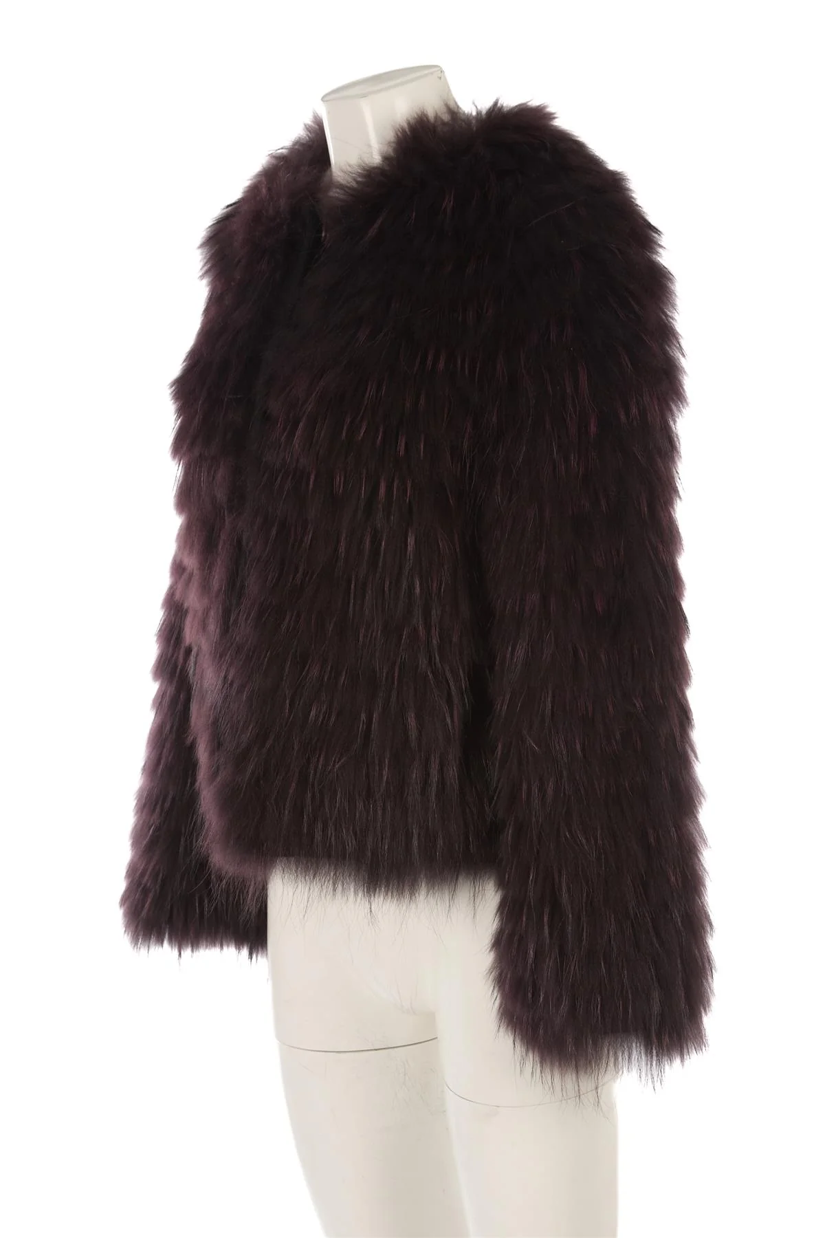 YVES SALOMON BURGUNDY RABBIT FUR JACKET FR 40 UK 12 - Image 3