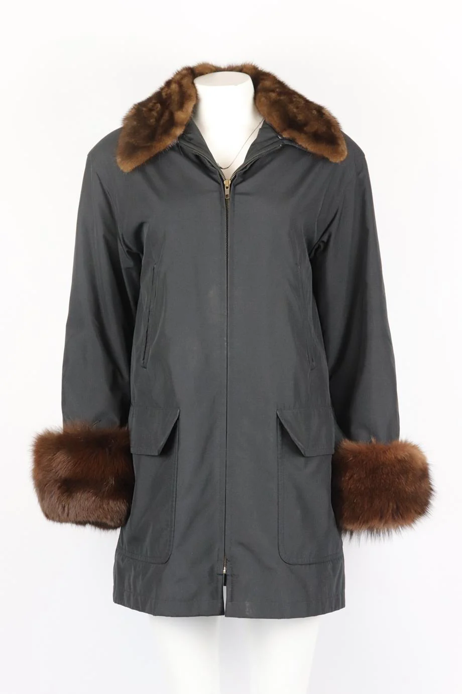 YVES SALOMON VINTAGE FUR TRIMMED SHELL COAT SMALL - Image 2