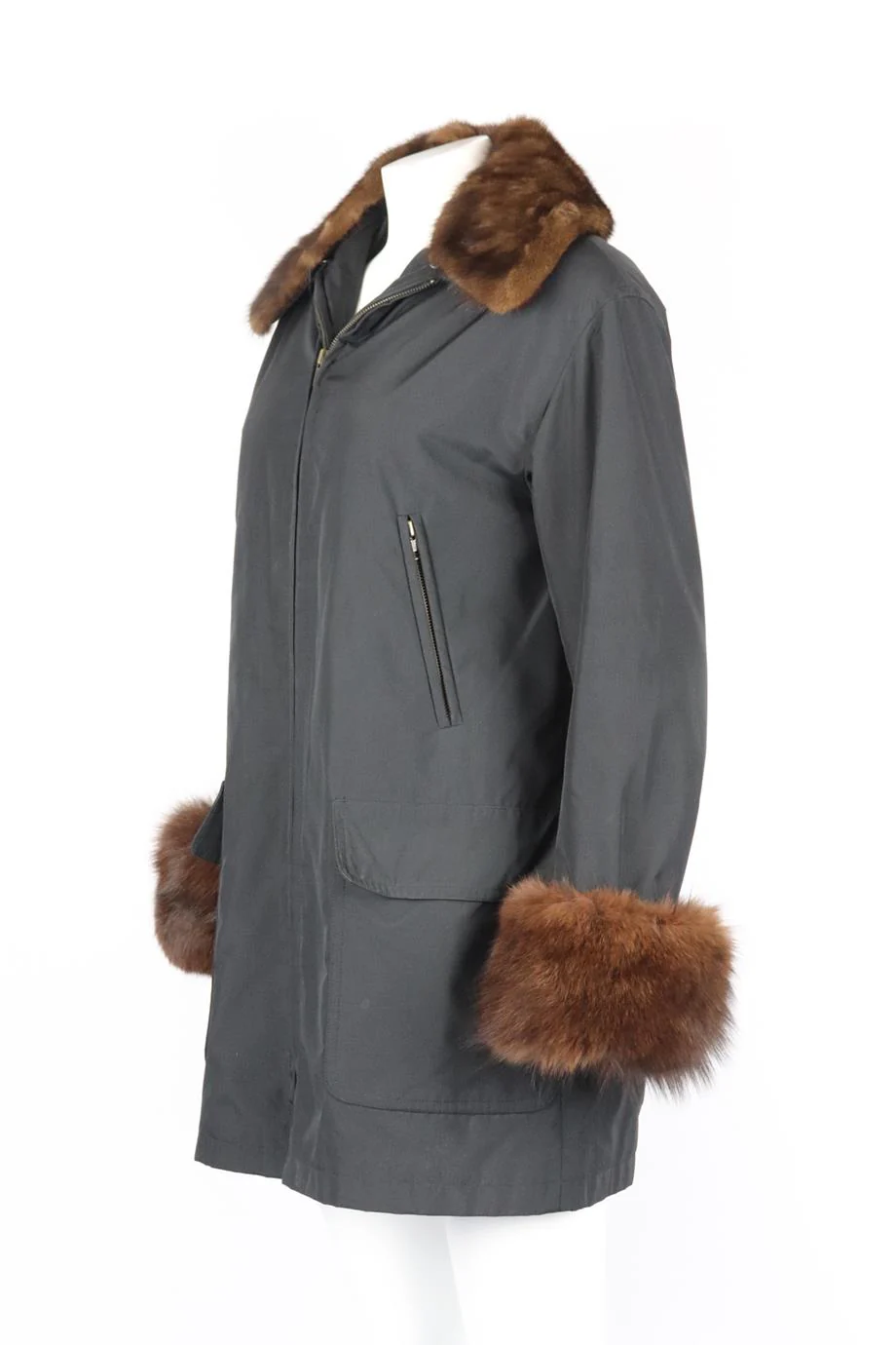 YVES SALOMON VINTAGE FUR TRIMMED SHELL COAT SMALL - Image 3