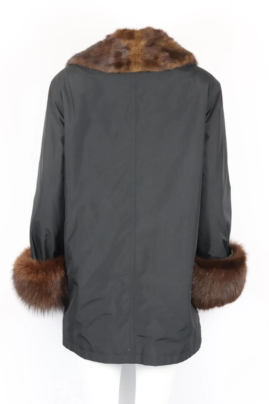 YVES SALOMON VINTAGE FUR TRIMMED SHELL COAT SMALL - Image 4