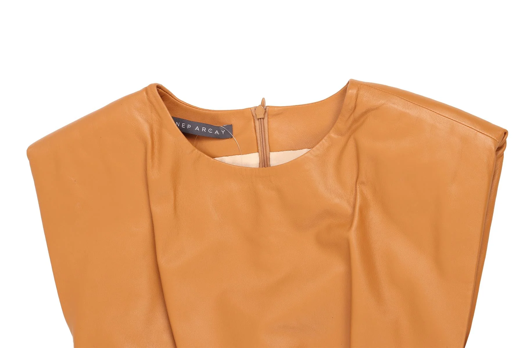ZEYNAP ARCAY TAN LEATHER MINI DRESS FR 36 UK 8 - Image 3