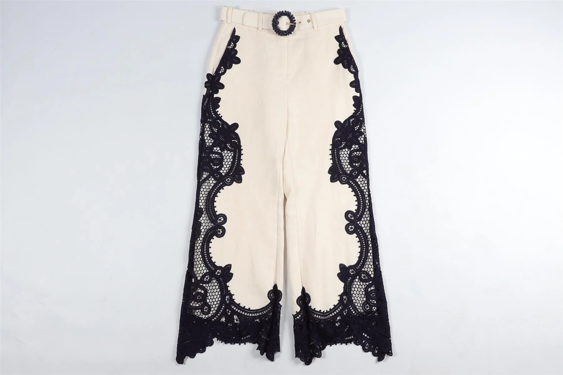 ZIMMERMANN CREAM LINEN WIDE LEG PANTS UK 6 - Image 2
