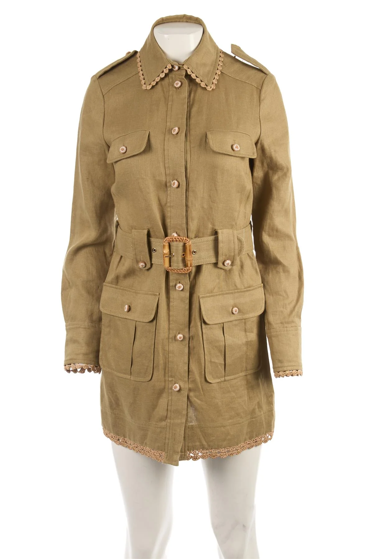 ZIMMERMANN GREEN LINEN MINI DRESS UK 8 - Image 2
