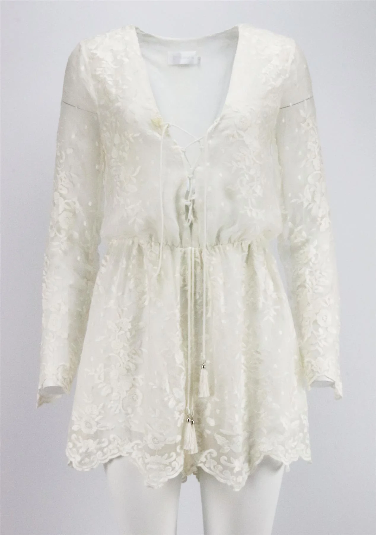 ZIMMERMANN LUCIA LACE UP EMBROIDERED SILK GEORGETTE PLAYSUIT UK 8 - Image 2