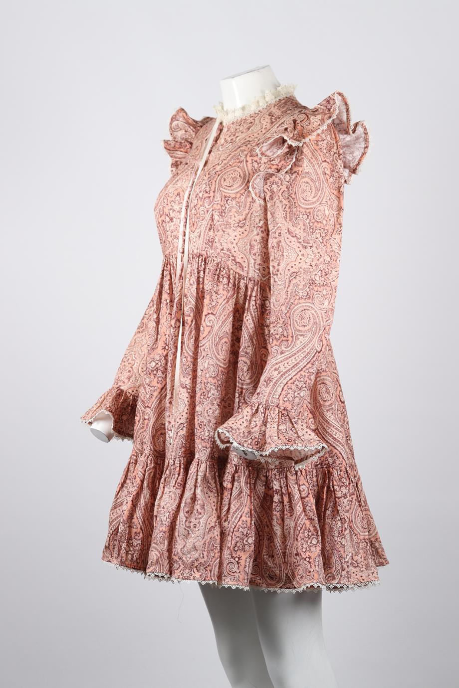 ZIMMERMANN PRINTED LINEN MINI DRESS UK 14 - Image 3