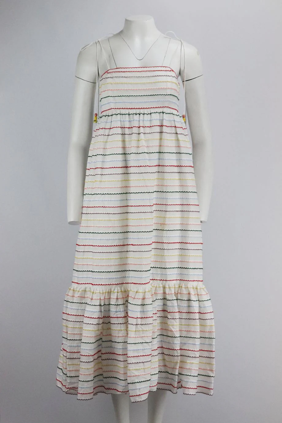 ZIMMERMANN SCALLOPED STRIPED COTTON MIDI DRESS UK 12 - Image 2
